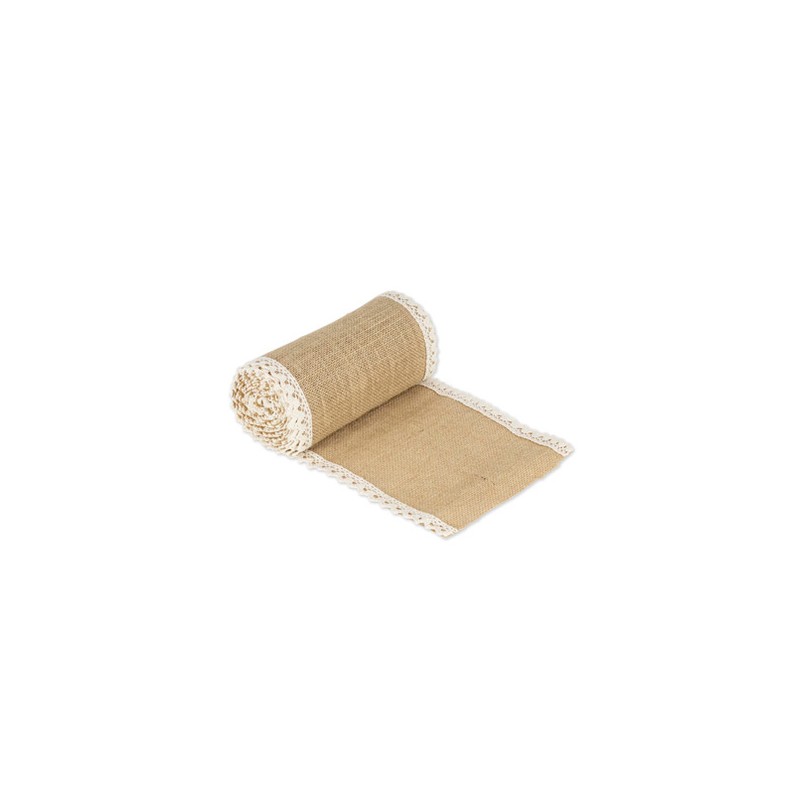 CHEMIN DE TABLE JUTE ET DENTELLE CHAMPETRE 20CMX5M