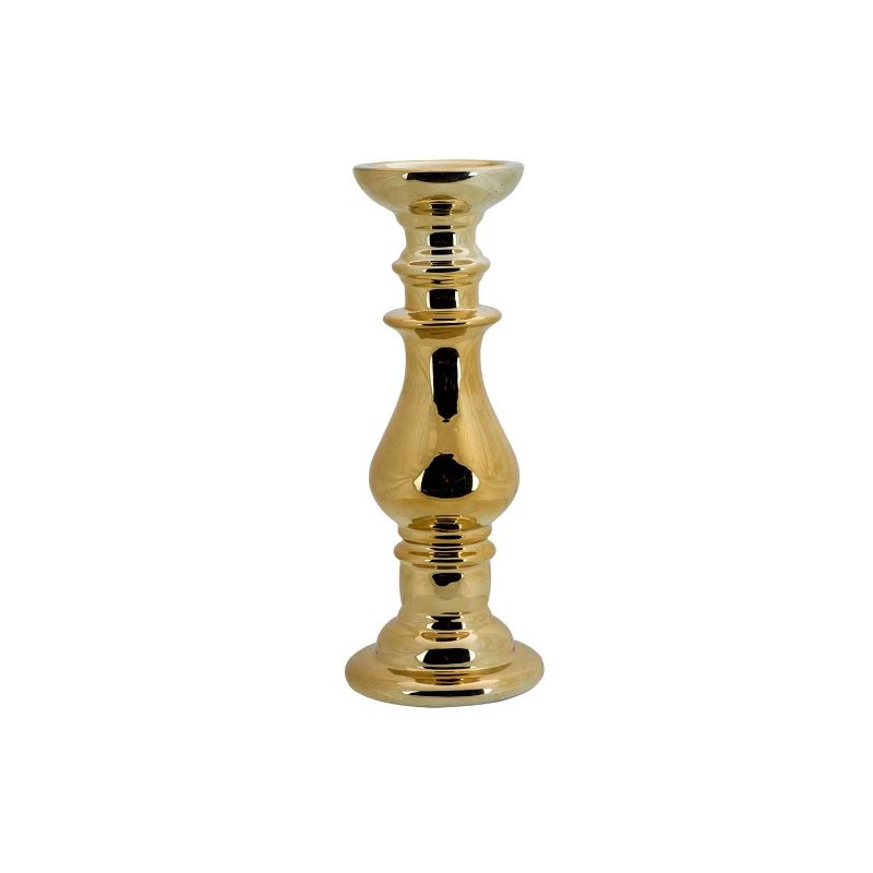 Chandelier/Bougeoir Doré H33,5cm et ØRond Céramique