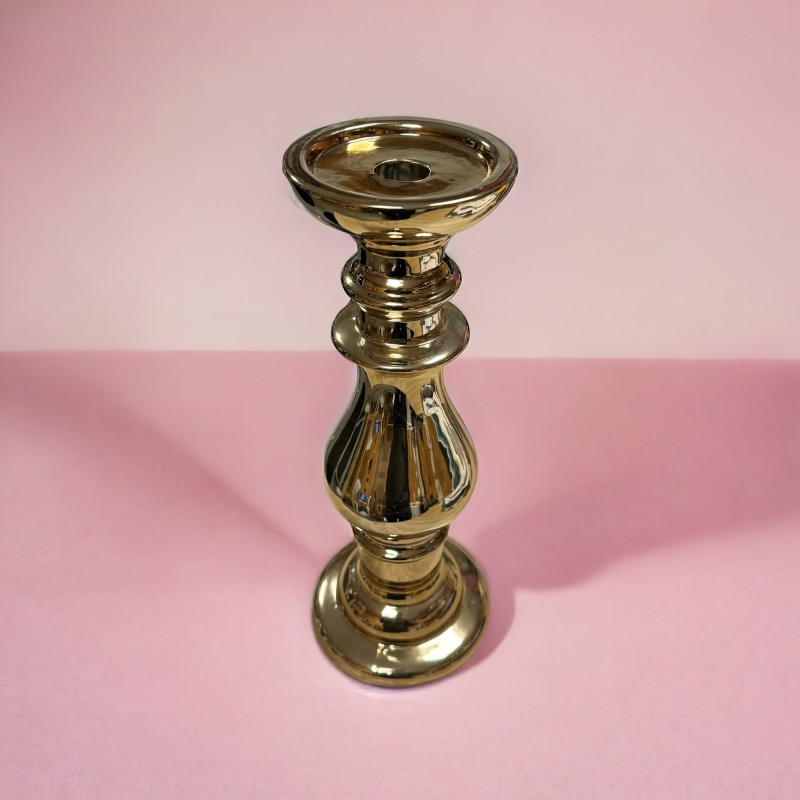 Chandelier/Bougeoir Doré H33,5cm et ØRond Céramique