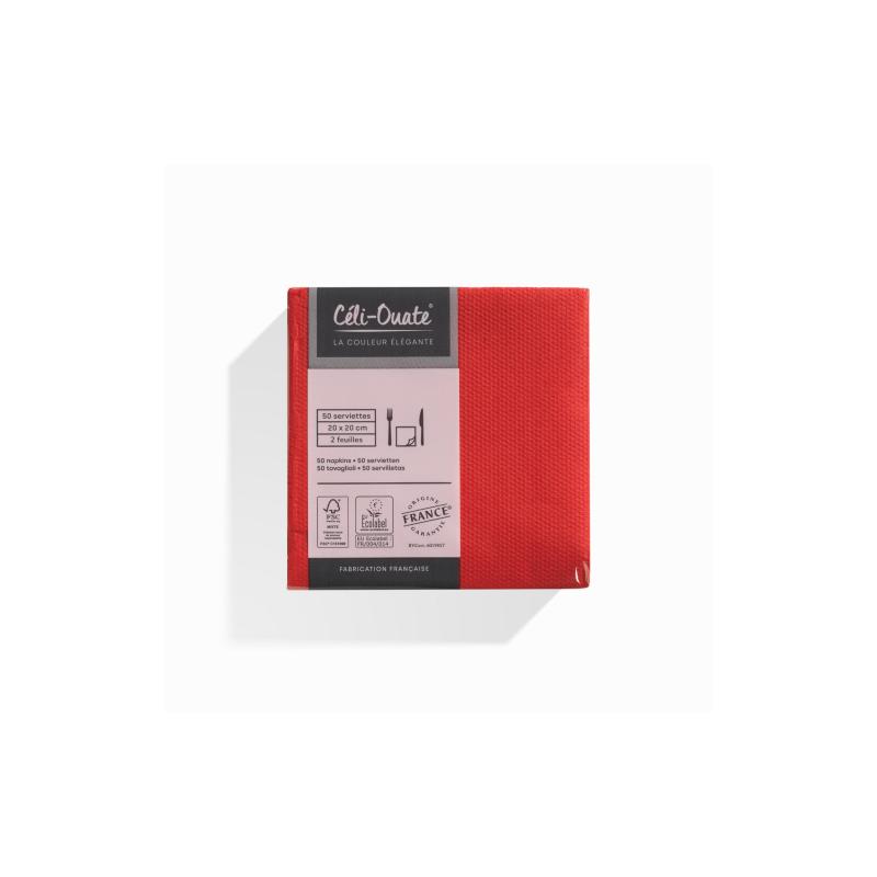 50 Serviettes Cocktail Ouate Rouge (taille 20x20cm)