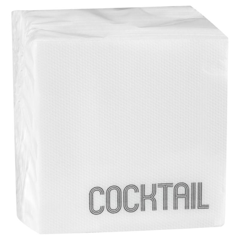 50 Serviettes Cocktail Ouate BLANC (taille 20x20cm) "COCKTAIL"