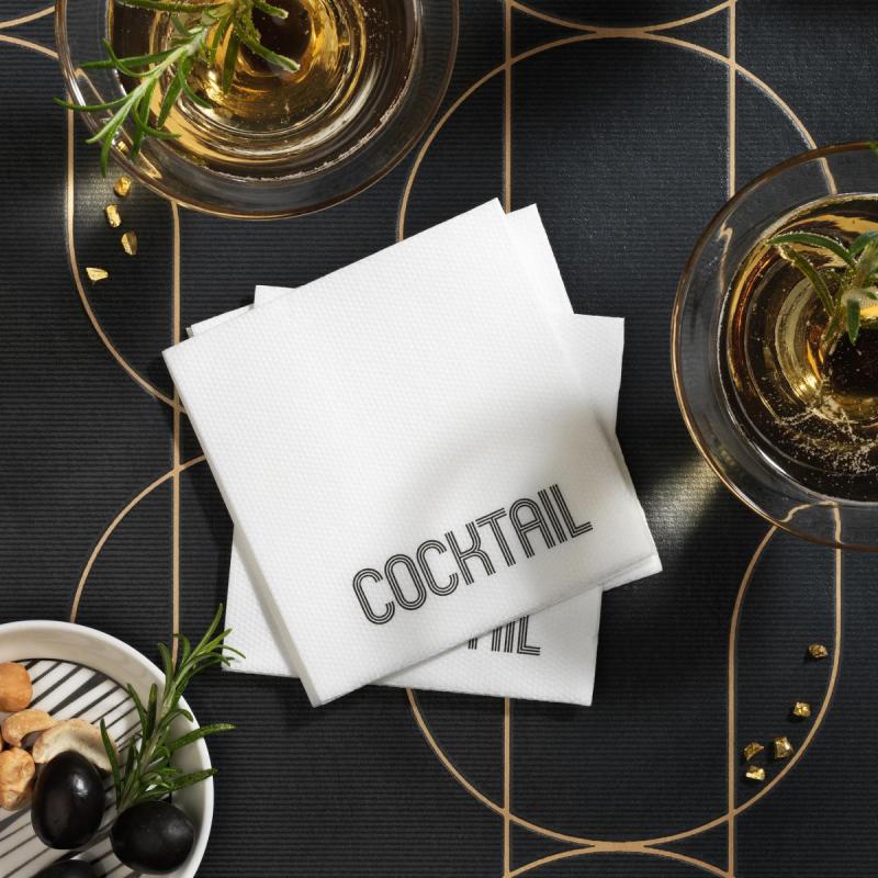 50 Serviettes Cocktail Ouate BLANC (taille 20x20cm) "COCKTAIL"