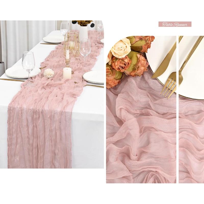 Chemin de table gaze de coton ROSE PALE 4m x 0,90 m