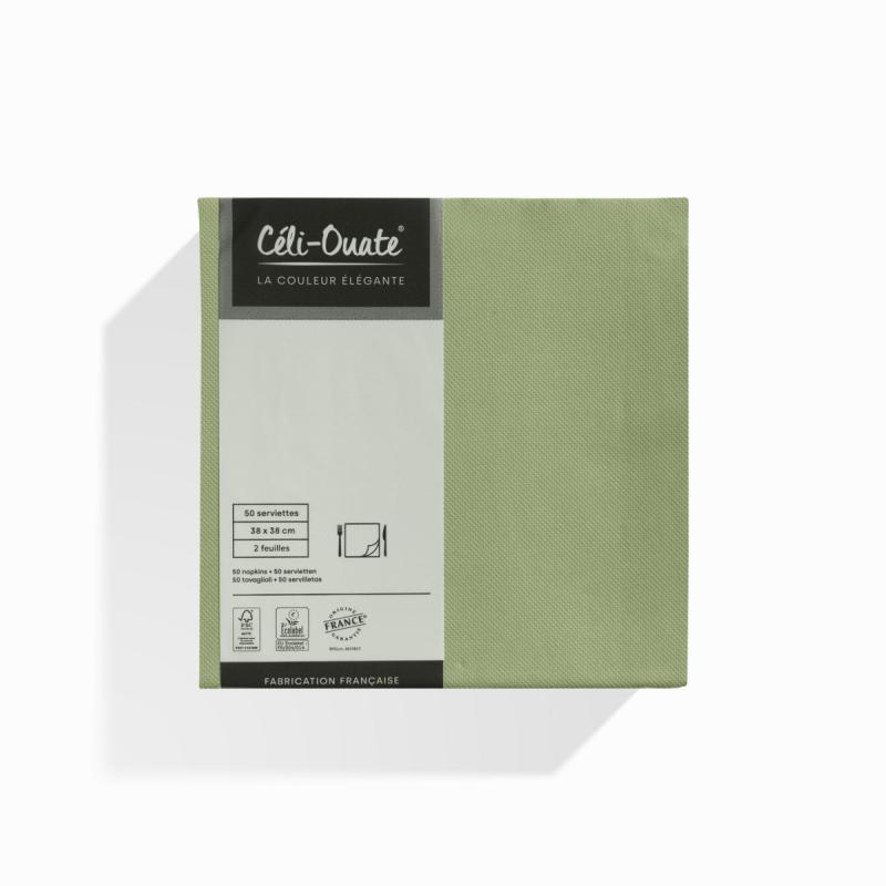 50 Serviettes Ouate OLIVE TENDRE 38x38cm