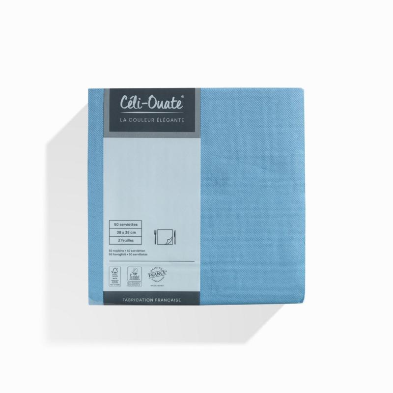 50 Serviettes Ouate BLEU AZUR 38x38cm
