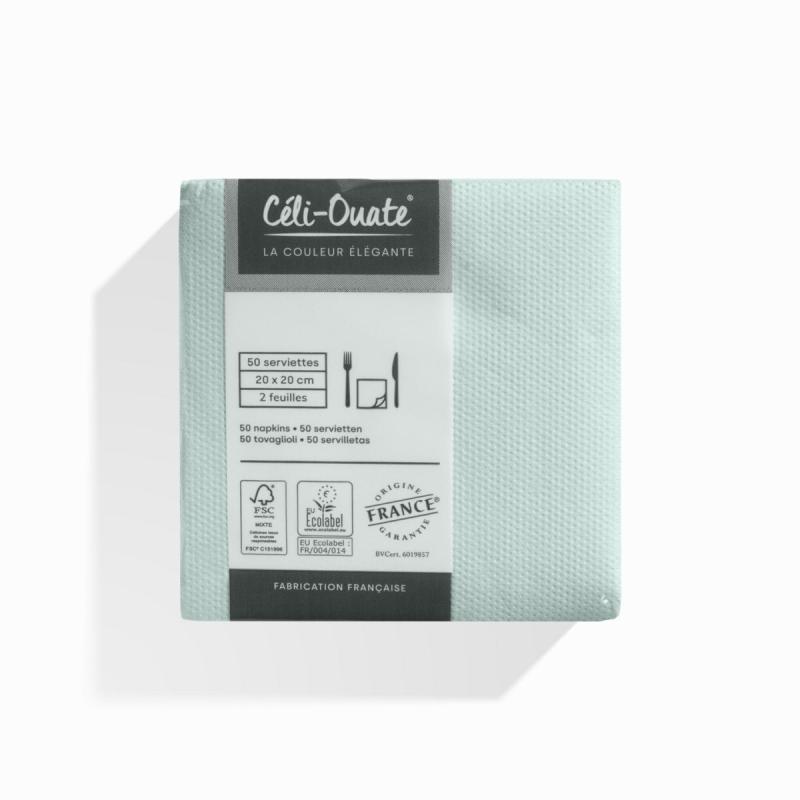 50 Serviettes Cocktail Ouate SAUGE (taille 20x20cm)