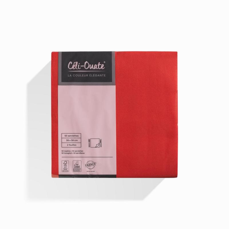 50 Serviettes Ouate ROUGE 38x38cm